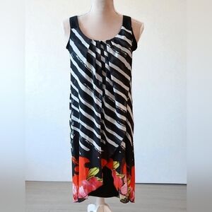 Michael Tyler Abstract Slip Layered Dress Artsy Womans Size Small Black Red NWT